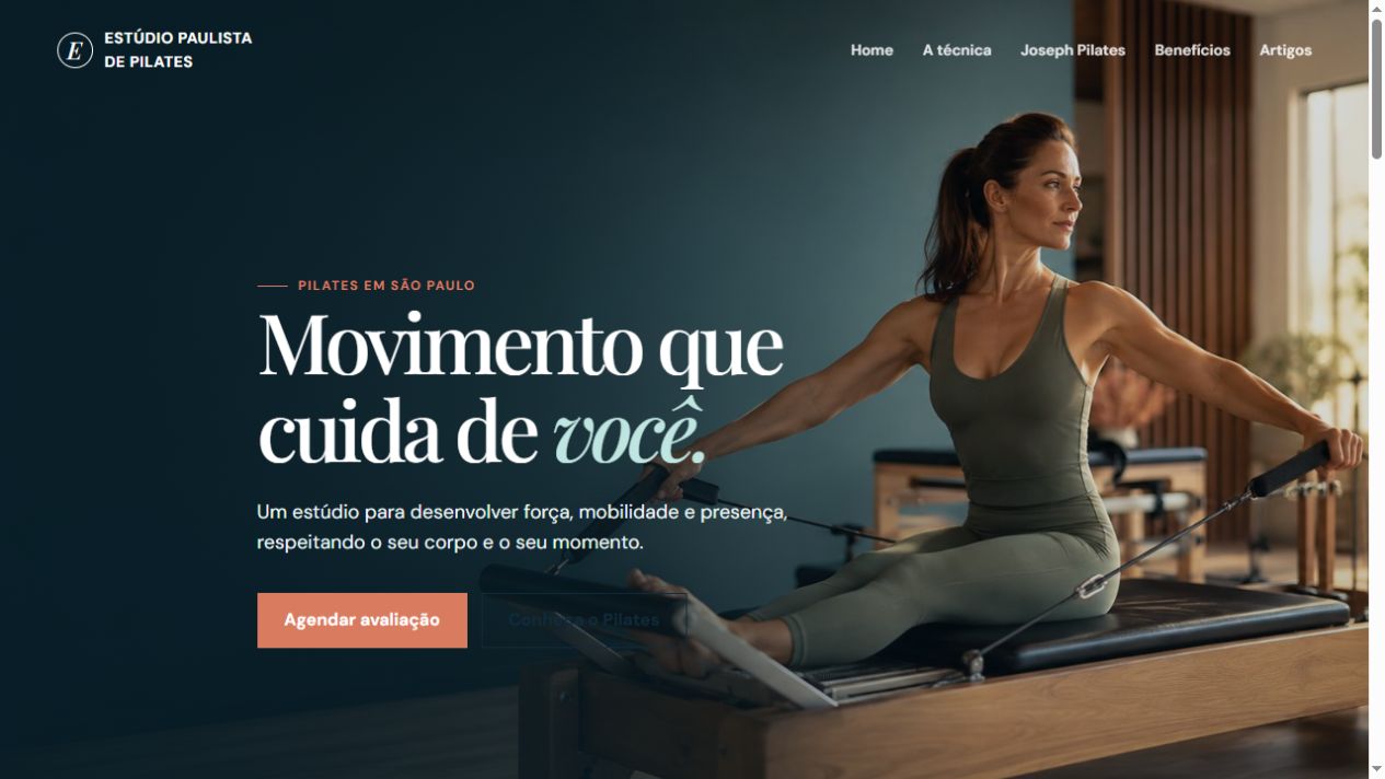 Captura real da página inicial de Estúdio Paulista de Pilates